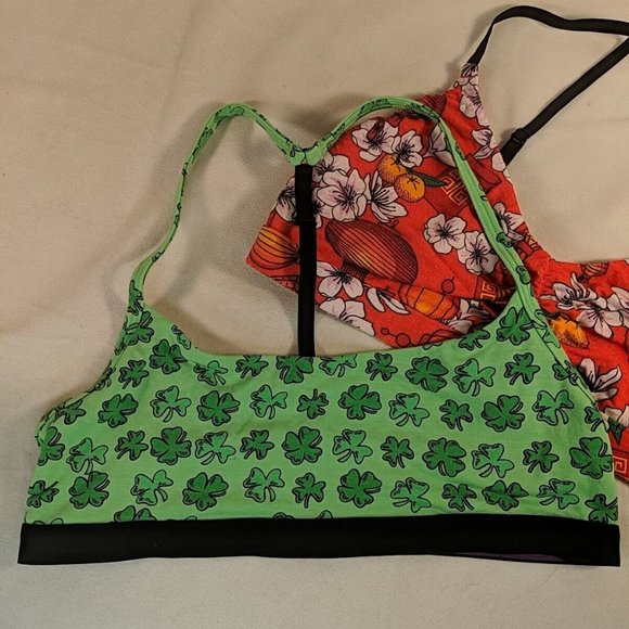 2 MeUndies Wireless Bras Green Clovers Orange Chinese Japanese Flowers Medium M - Picture 2 of 11